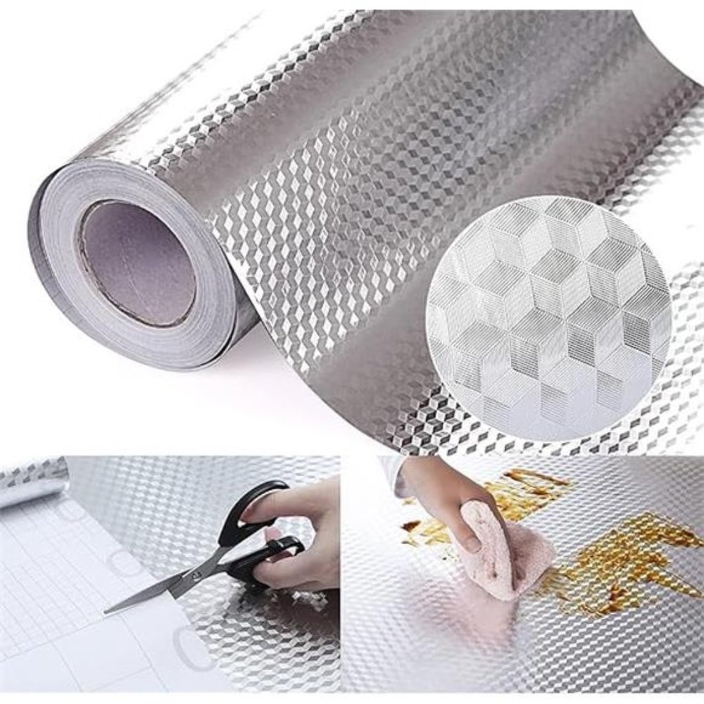 Kitchen Wallpaper Oil Proof Sticker Backsplash Aluminum Foil Silver